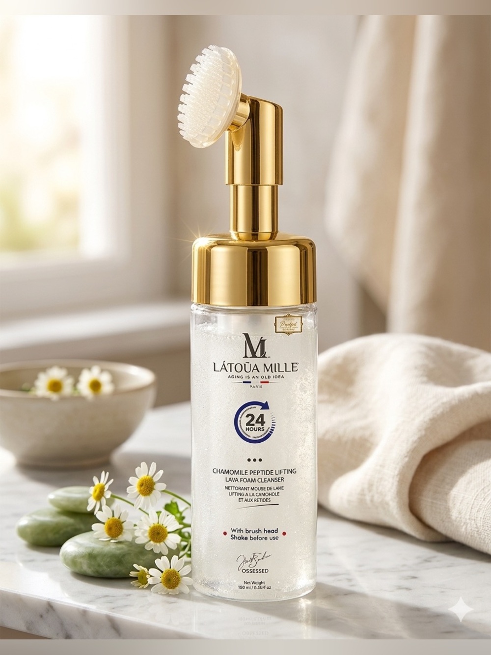 LATOUA MILLE Chamomile Peptide Lifting Foam Cleanser W/BrushHead ~ Retail $180